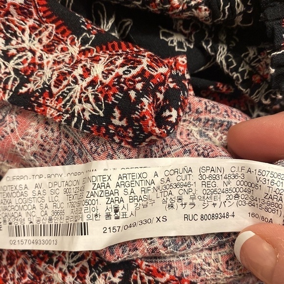 ZARA Boho Flowy Off the Shoulder Paisley Embroidered Blouse Top w/Wrist Ties XS - Picture 8 of 9